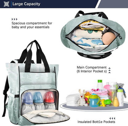 Diaper Bag Backpack, Multifunction Travel Bag for Moms Dads, Baby Changing Bag with Insulted Pockets, Stroller Straps and Side Bottle Pockets Misty Pine Pattern