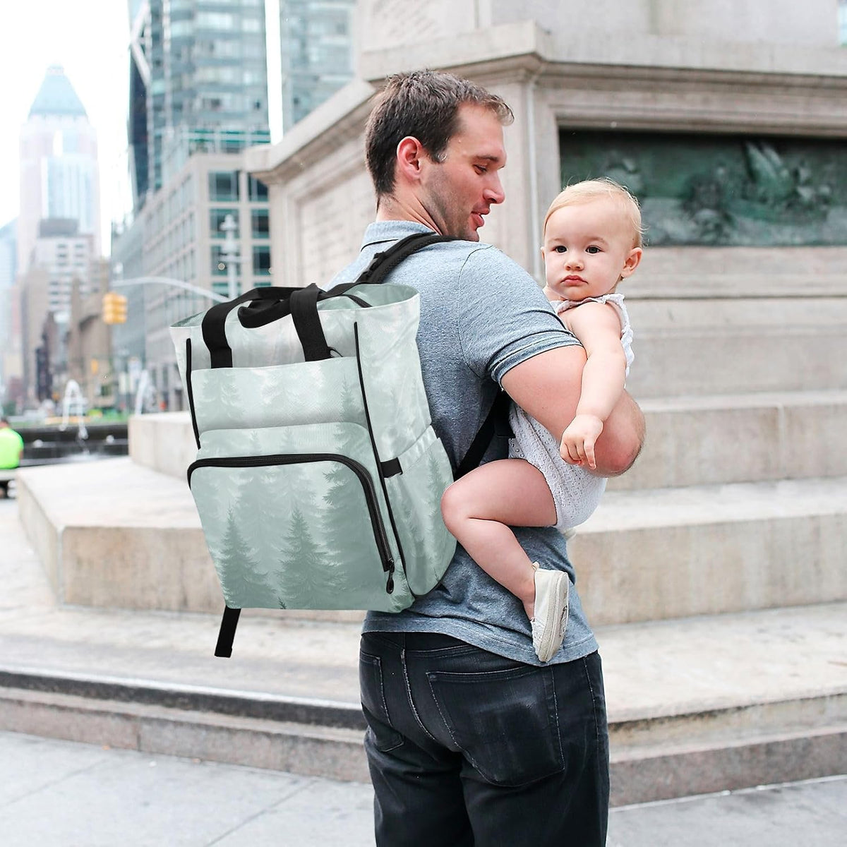Diaper Bag Backpack, Multifunction Travel Bag for Moms Dads, Baby Changing Bag with Insulted Pockets, Stroller Straps and Side Bottle Pockets Misty Pine Pattern