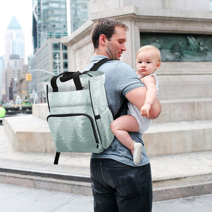 Diaper Bag Backpack, Multifunction Travel Bag for Moms Dads, Baby Changing Bag with Insulted Pockets, Stroller Straps and Side Bottle Pockets Misty Pine Pattern