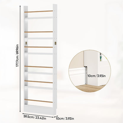 6 Tier Behind The Door Bookshelf, Space Saving Behind The Door Bookcase Wooden Kids Wall Bookcase for Bedroom Living Room Playroom (White)