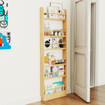 6 Tier Behind The Door Bookshelf, Space Saving Behind The Door Bookcase Wooden Kids Wall Bookcase for Bedroom Living Room Playroom (White)