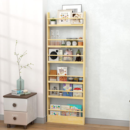 6 Tier Behind The Door Bookshelf, Space Saving Behind The Door Bookcase Wooden Kids Wall Bookcase for Bedroom Living Room Playroom (White)