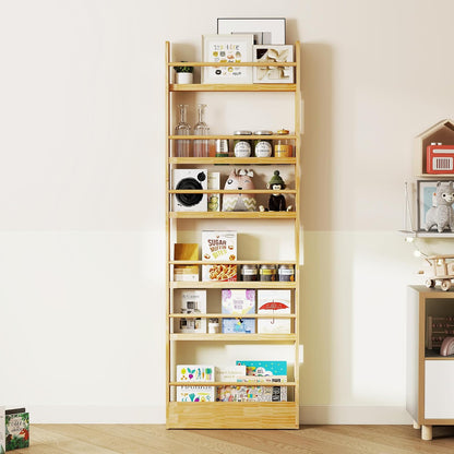 6 Tier Behind The Door Bookshelf, Space Saving Behind The Door Bookcase Wooden Kids Wall Bookcase for Bedroom Living Room Playroom (White)