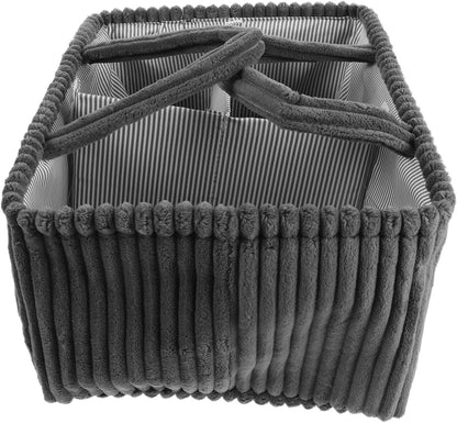 Corduroy Diaper Caddy Organizer with Carry Handle and Removable Dividers, Rectangular Fabric Storage Basket for Nursery and Home Essentials