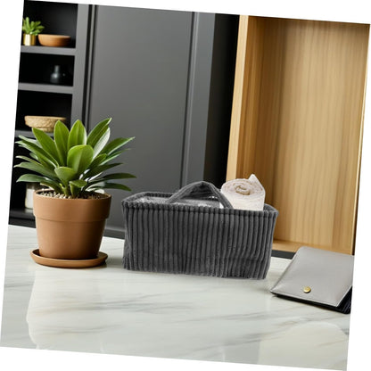 Corduroy Diaper Caddy Organizer with Carry Handle and Removable Dividers, Rectangular Fabric Storage Basket for Nursery and Home Essentials