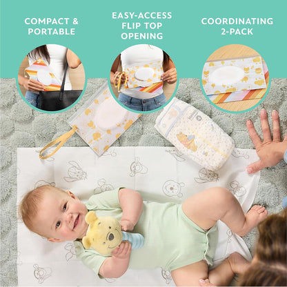 J.L. Childress Disney Baby Reusable Wet Wipes Case 2 Pack, Princess