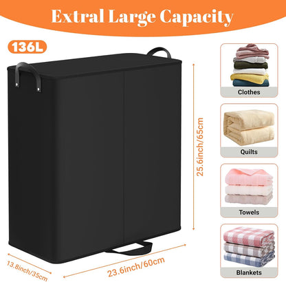 136L 2 Section Laundry Hamper with Lid, Laundry Basket, Gray