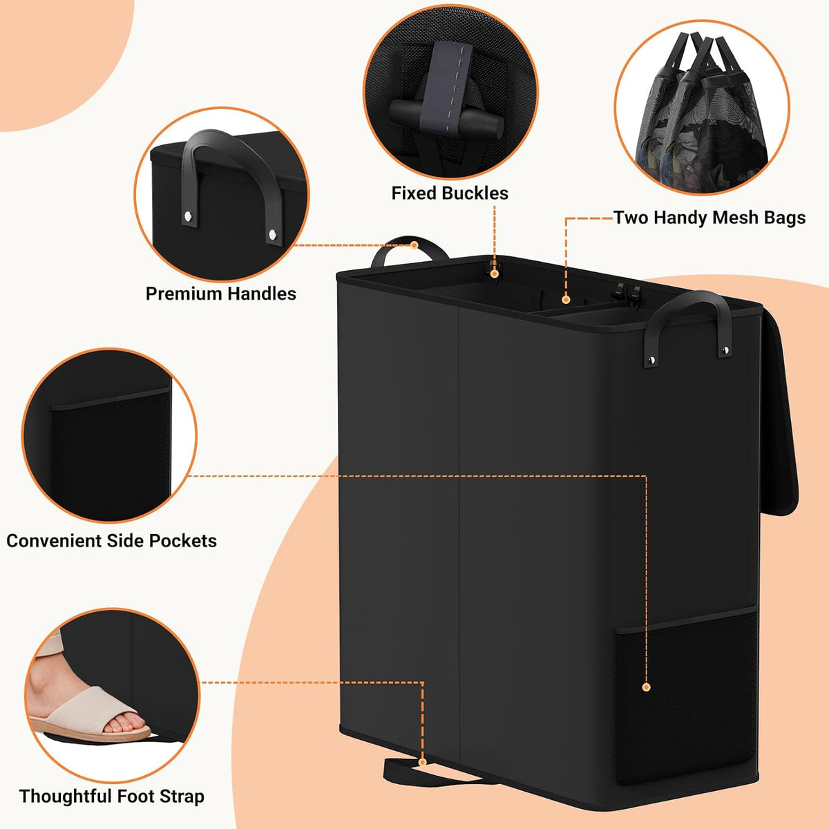 136L 2 Section Laundry Hamper with Lid, Laundry Basket, Gray