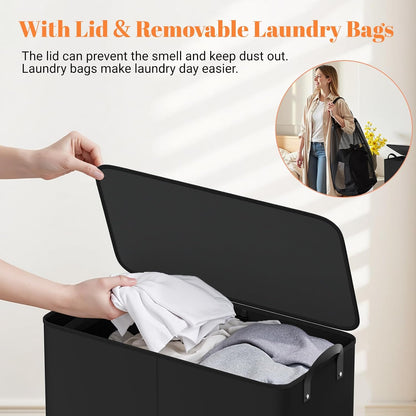136L 2 Section Laundry Hamper with Lid, Laundry Basket, Gray