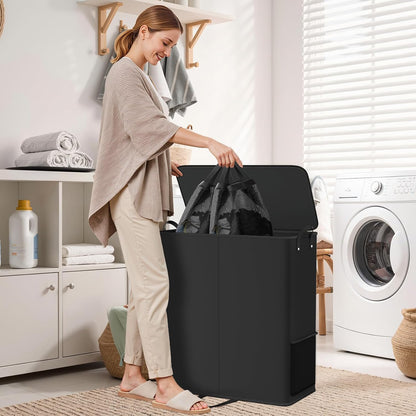 136L 2 Section Laundry Hamper with Lid, Laundry Basket, Gray