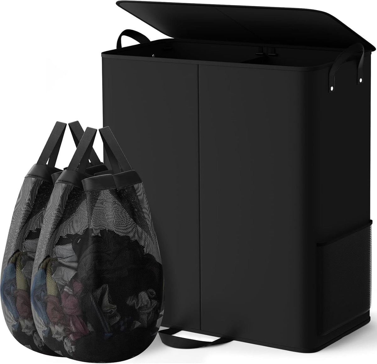 136L 2 Section Laundry Hamper with Lid, Laundry Basket, Gray
