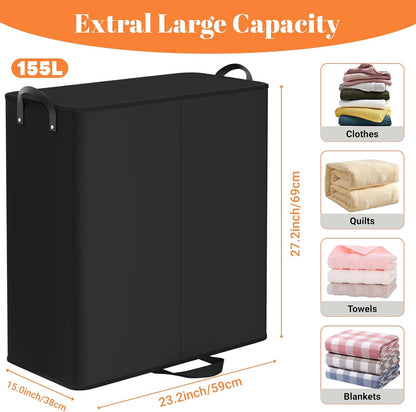 136L 2 Section Laundry Hamper with Lid, Laundry Basket, Gray