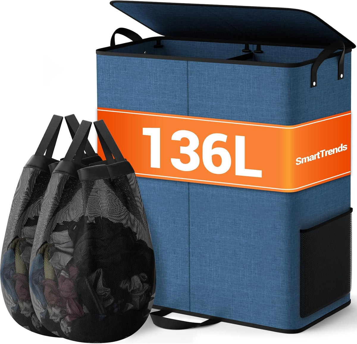 136L 2 Section Laundry Hamper with Lid, Laundry Basket, Gray