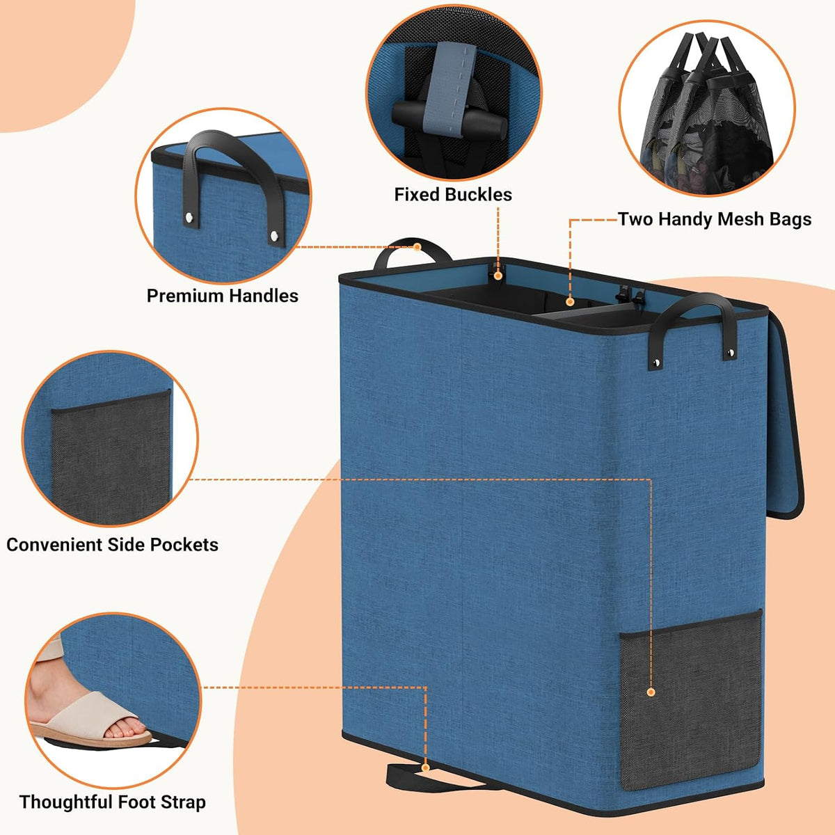 136L 2 Section Laundry Hamper with Lid, Laundry Basket, Gray