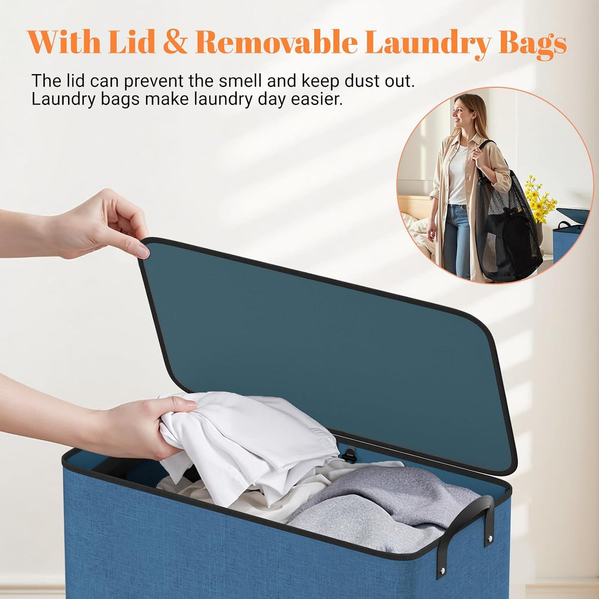 136L 2 Section Laundry Hamper with Lid, Laundry Basket, Gray