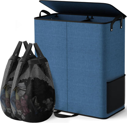 136L 2 Section Laundry Hamper with Lid, Laundry Basket, Gray