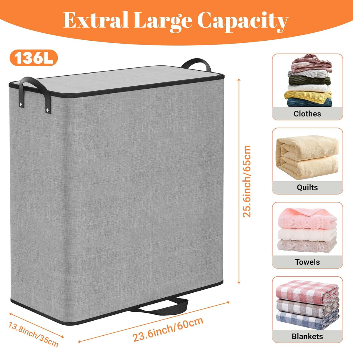 136L 2 Section Laundry Hamper with Lid, Laundry Basket, Gray