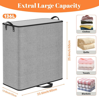 136L 2 Section Laundry Hamper with Lid, Laundry Basket, Gray