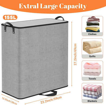 136L 2 Section Laundry Hamper with Lid, Laundry Basket, Gray