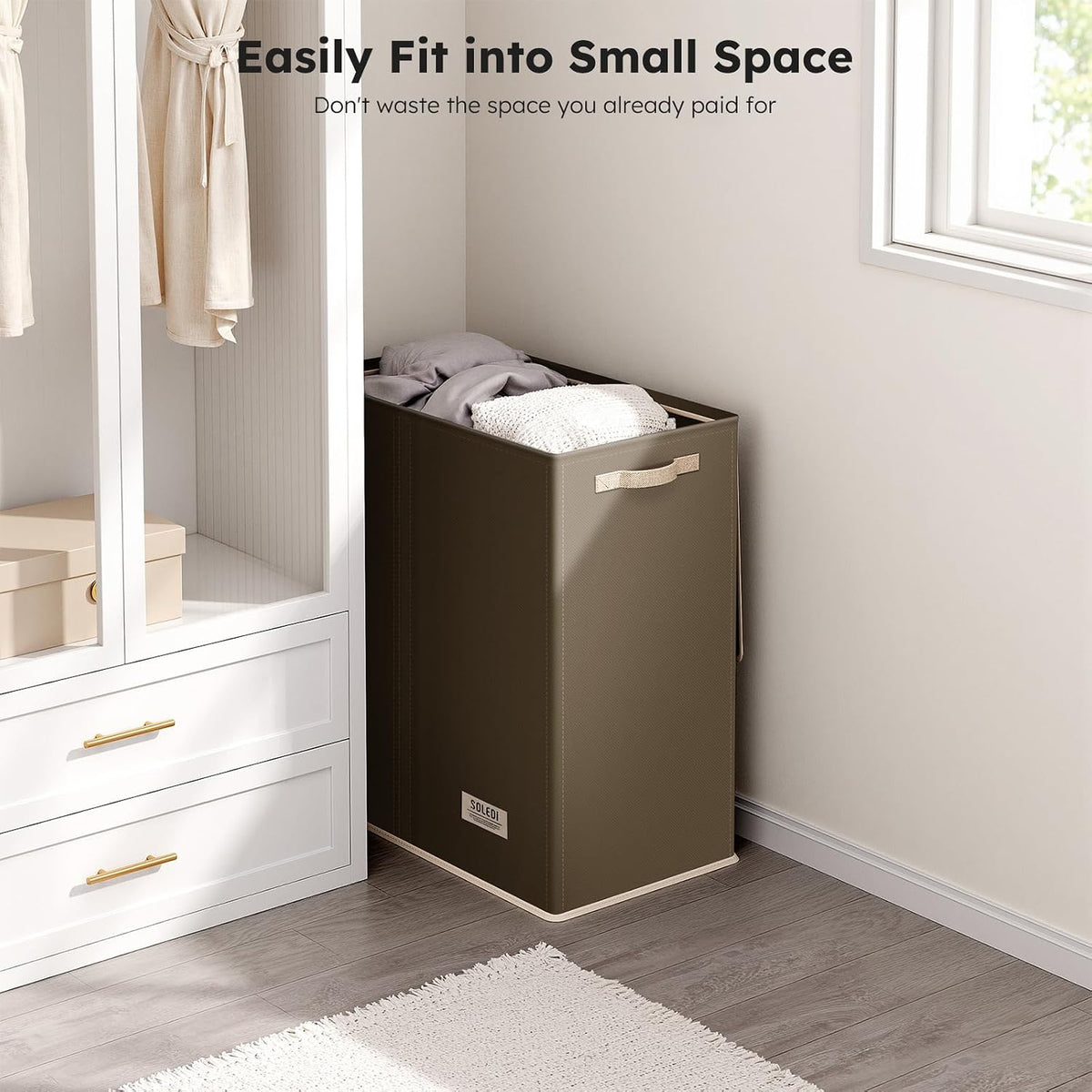 Luxury Double Laundry Hamper with Lid and Removable Bags, 38.3 Gal Large Laundry Bin, Laundry Basket 2 Sections, Collapsible Clothes Hamper for Bedroom, Laundry Room, Bathroom, Off-white