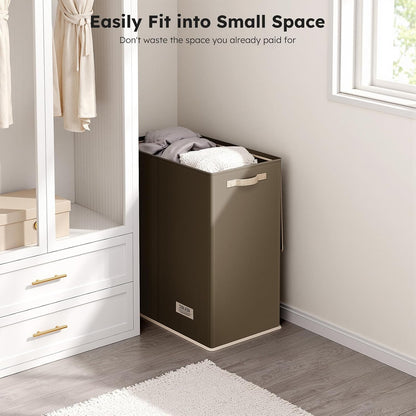 Luxury Double Laundry Hamper with Lid and Removable Bags, 38.3 Gal Large Laundry Bin, Laundry Basket 2 Sections, Collapsible Clothes Hamper for Bedroom, Laundry Room, Bathroom, Off-white