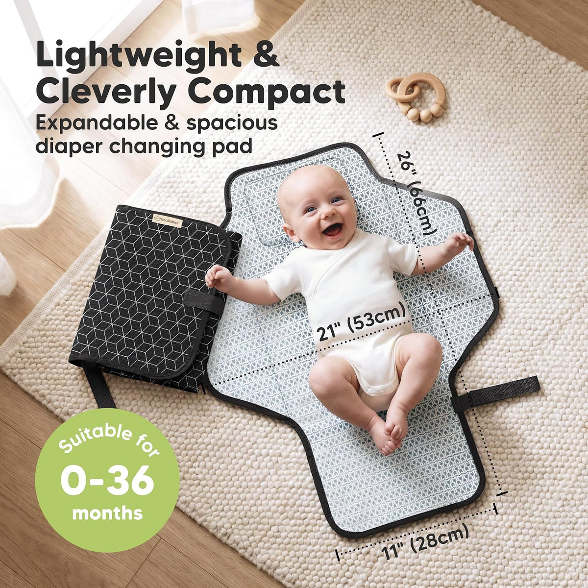 Portable Changing Pad for Baby, Travel Large 26x21 (Classic Gray)