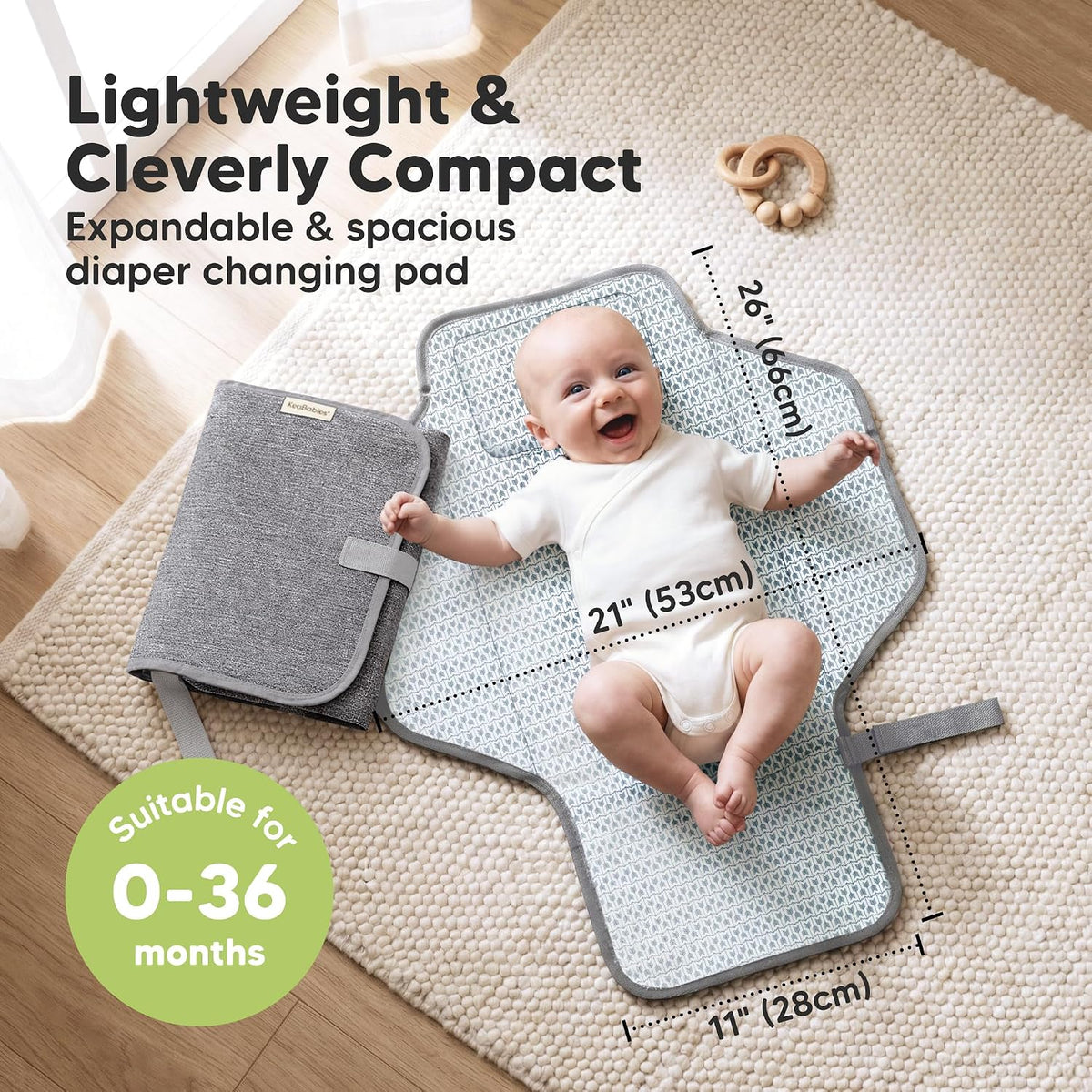 Portable Changing Pad for Baby, Travel Large 26x21 (Classic Gray)
