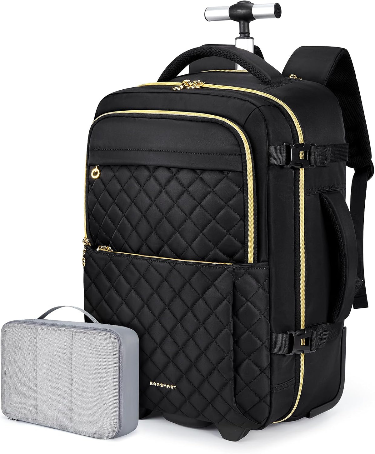 Rolling Backpack for Women, Wheeled Backpack with Packing Cube, Travel Back pack with Wheels, Carry On Suitcase Bag 17 Inch Large Roller Daypack, Champagne