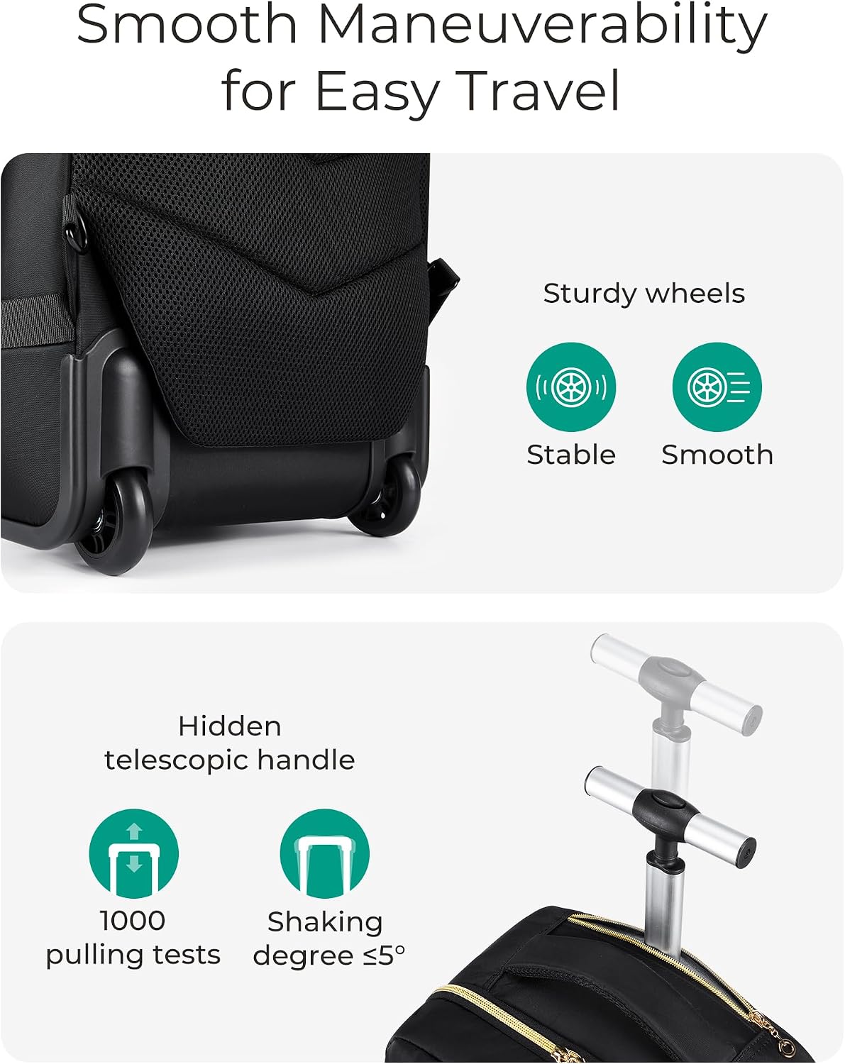 Rolling Backpack for Women, Wheeled Backpack with Packing Cube, Travel Back pack with Wheels, Carry On Suitcase Bag 17 Inch Large Roller Daypack, Champagne
