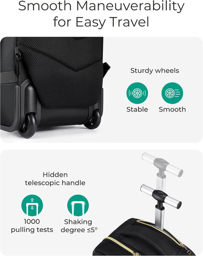 Rolling Backpack for Women, Wheeled Backpack with Packing Cube, Travel Back pack with Wheels, Carry On Suitcase Bag 17 Inch Large Roller Daypack, Champagne