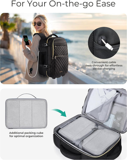 Rolling Backpack for Women, Wheeled Backpack with Packing Cube, Travel Back pack with Wheels, Carry On Suitcase Bag 17 Inch Large Roller Daypack, Champagne