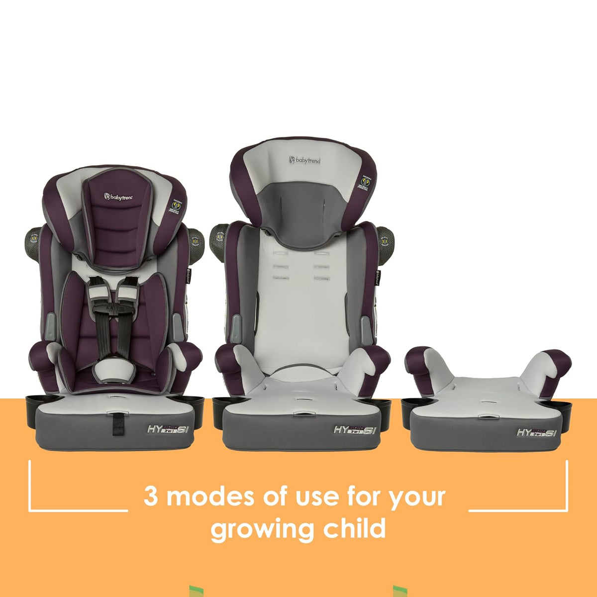 Hybrid SI 3-in-1 Combination Booster Seat, Dash Plum – Side-Impact Protection, 3-Stage Growth Design, Adjustable Headrest, Cushioned Comfort