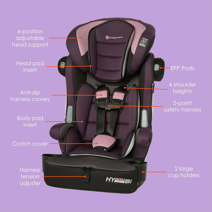 Hybrid SI 3-in-1 Combination Booster Seat, Dash Plum – Side-Impact Protection, 3-Stage Growth Design, Adjustable Headrest, Cushioned Comfort