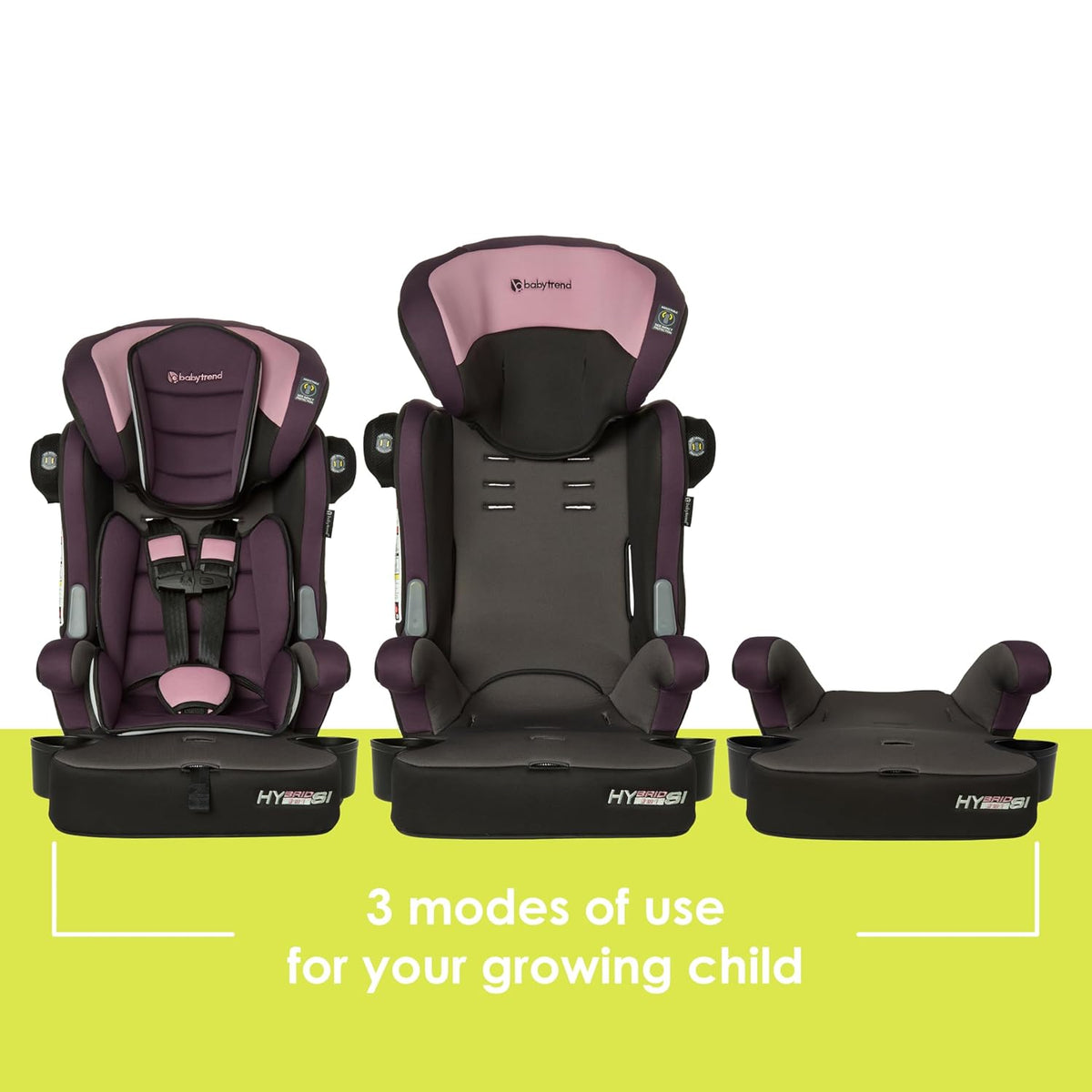 Hybrid SI 3-in-1 Combination Booster Seat, Dash Plum – Side-Impact Protection, 3-Stage Growth Design, Adjustable Headrest, Cushioned Comfort