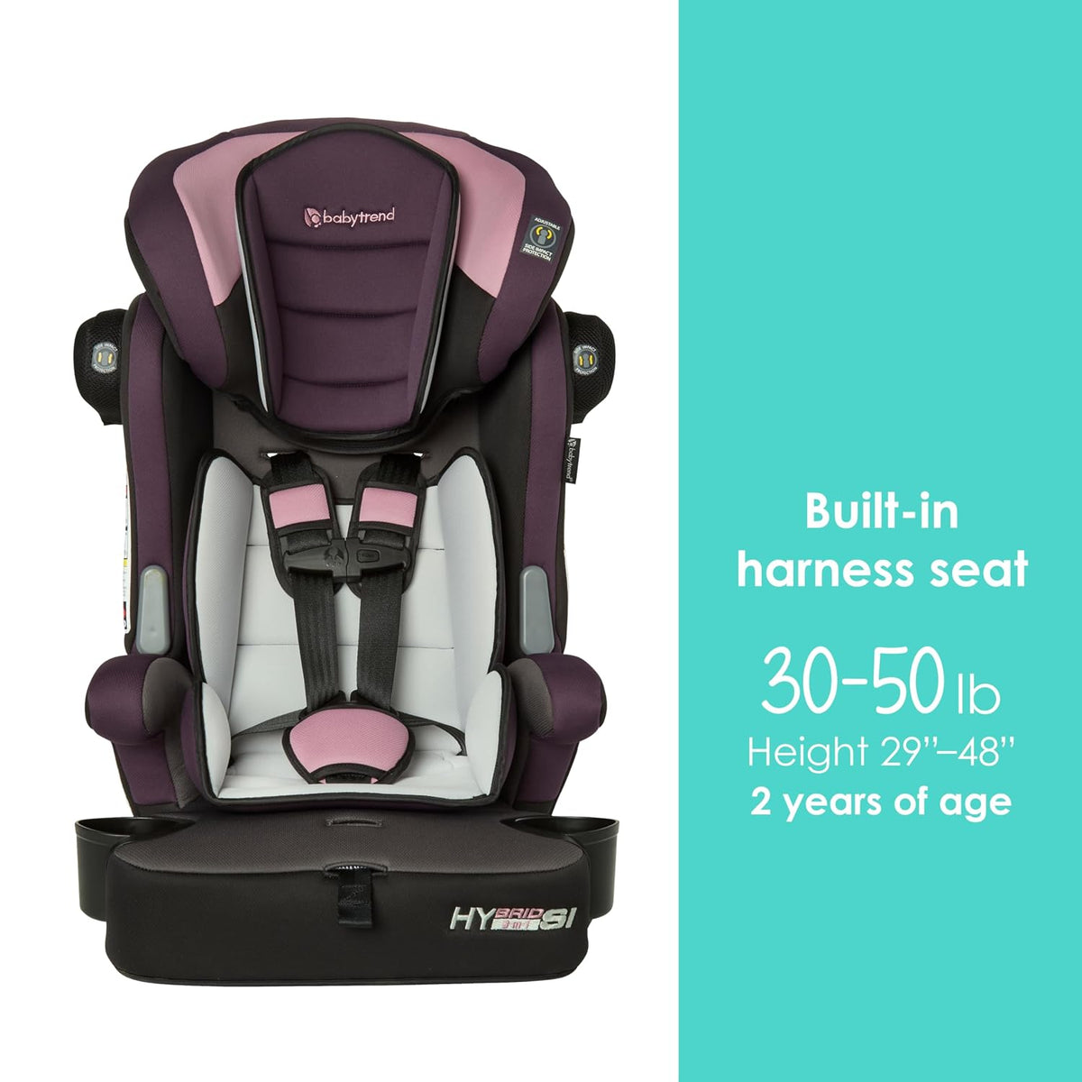 Hybrid SI 3-in-1 Combination Booster Seat, Dash Plum – Side-Impact Protection, 3-Stage Growth Design, Adjustable Headrest, Cushioned Comfort