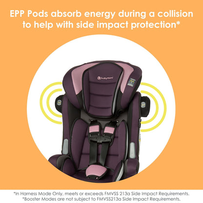Hybrid SI 3-in-1 Combination Booster Seat, Dash Plum – Side-Impact Protection, 3-Stage Growth Design, Adjustable Headrest, Cushioned Comfort