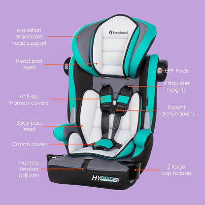 Hybrid SI 3-in-1 Combination Booster Seat, Dash Plum – Side-Impact Protection, 3-Stage Growth Design, Adjustable Headrest, Cushioned Comfort