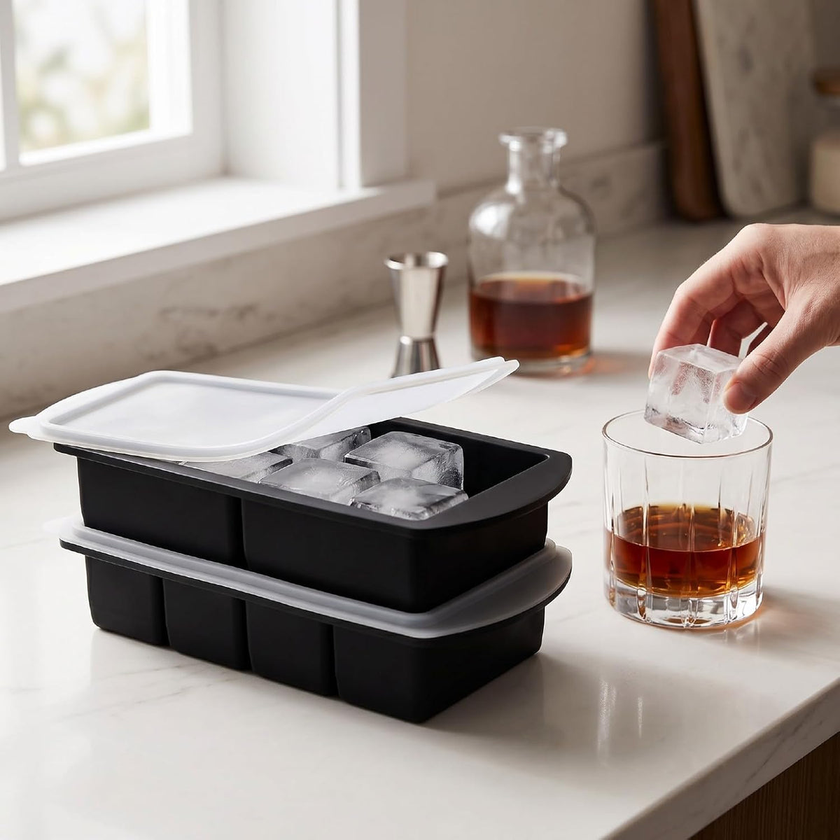 Silicone Freezer Tray with Lid, Large Ice Cube Mold for Soup Broth Sauce Storage Easy Release Flexible Base for Meal Prep and Portion Control(2 Cup and 4 Cup) (2PCS)