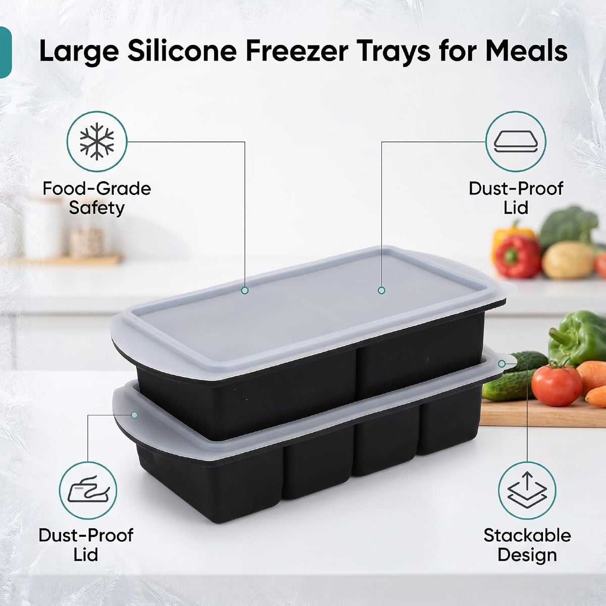 Silicone Freezer Tray with Lid, Large Ice Cube Mold for Soup Broth Sauce Storage Easy Release Flexible Base for Meal Prep and Portion Control(2 Cup and 4 Cup) (2PCS)