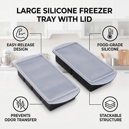Silicone Freezer Tray with Lid, Large Ice Cube Mold for Soup Broth Sauce Storage Easy Release Flexible Base for Meal Prep and Portion Control(2 Cup and 4 Cup) (2PCS)