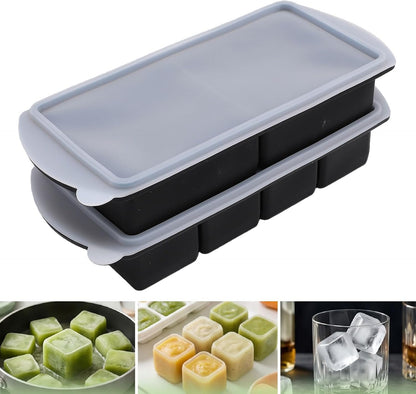 Silicone Freezer Tray with Lid, Large Ice Cube Mold for Soup Broth Sauce Storage Easy Release Flexible Base for Meal Prep and Portion Control(2 Cup and 4 Cup) (2PCS)