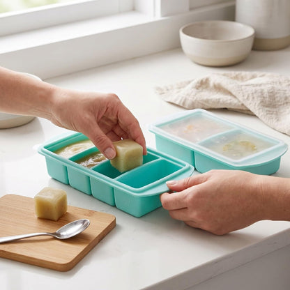 Silicone Freezer Tray with Lid, Large Ice Cube Mold for Soup Broth Sauce Storage Easy Release Flexible Base for Meal Prep and Portion Control(2 Cup and 4 Cup) (2PCS)