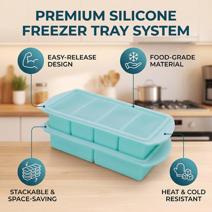 Silicone Freezer Tray with Lid, Large Ice Cube Mold for Soup Broth Sauce Storage Easy Release Flexible Base for Meal Prep and Portion Control(2 Cup and 4 Cup) (2PCS)