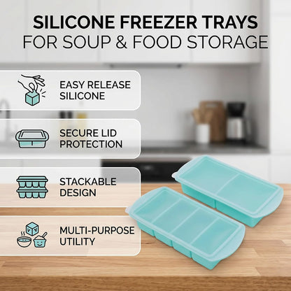 Silicone Freezer Tray with Lid, Large Ice Cube Mold for Soup Broth Sauce Storage Easy Release Flexible Base for Meal Prep and Portion Control(2 Cup and 4 Cup) (2PCS)