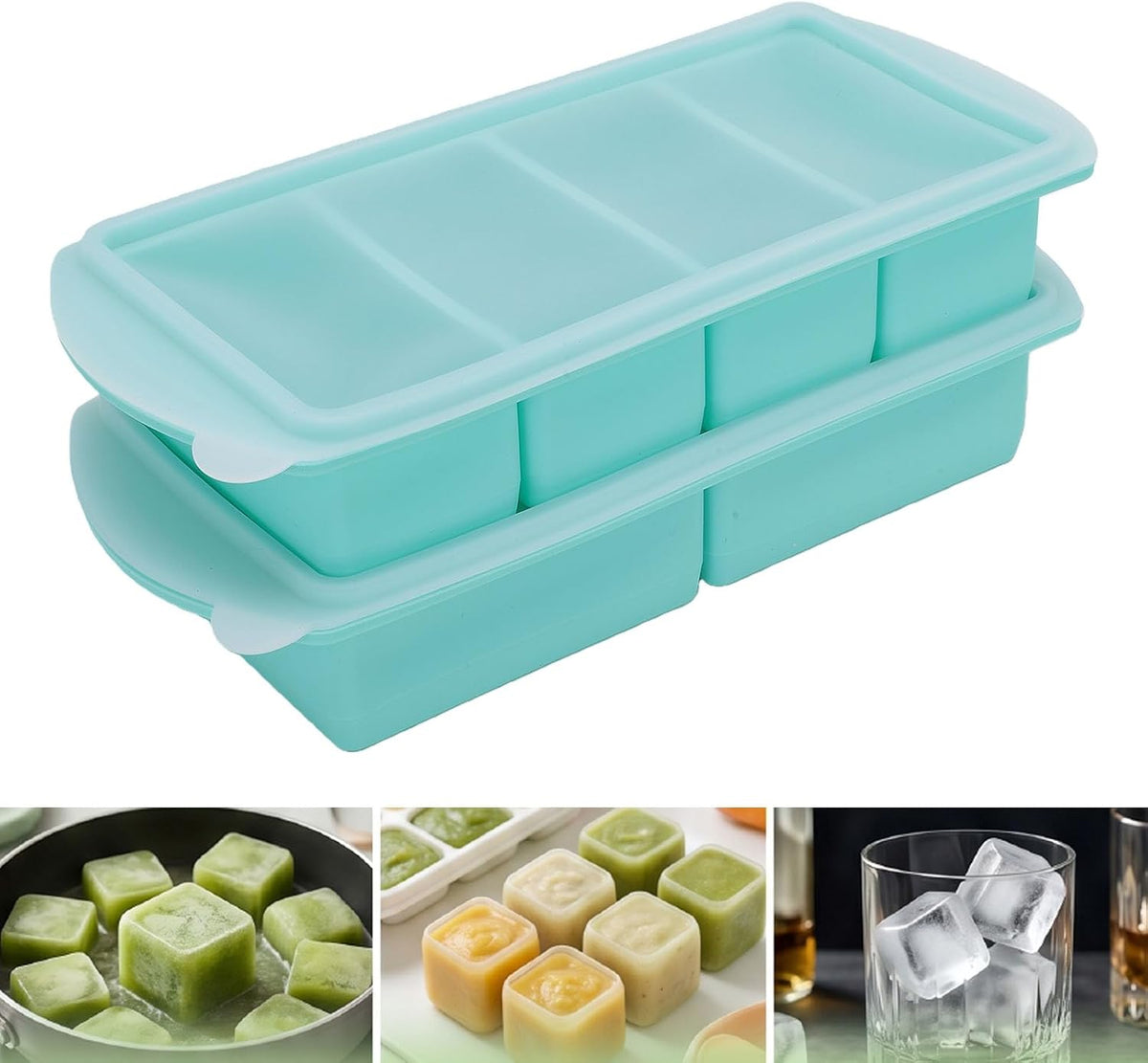 Silicone Freezer Tray with Lid, Large Ice Cube Mold for Soup Broth Sauce Storage Easy Release Flexible Base for Meal Prep and Portion Control(2 Cup and 4 Cup) (2PCS)