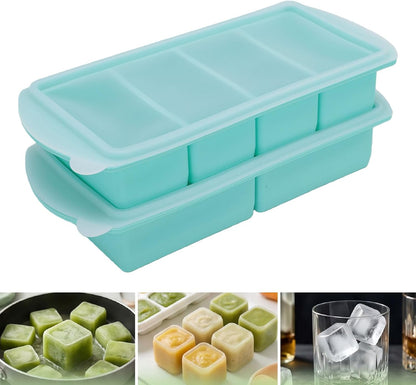 Silicone Freezer Tray with Lid, Large Ice Cube Mold for Soup Broth Sauce Storage Easy Release Flexible Base for Meal Prep and Portion Control(2 Cup and 4 Cup) (2PCS)