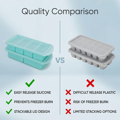 Silicone Freezer Tray with Lid, Large Ice Cube Mold for Soup Broth Sauce Storage Easy Release Flexible Base for Meal Prep and Portion Control(2 Cup and 4 Cup) (2PCS)