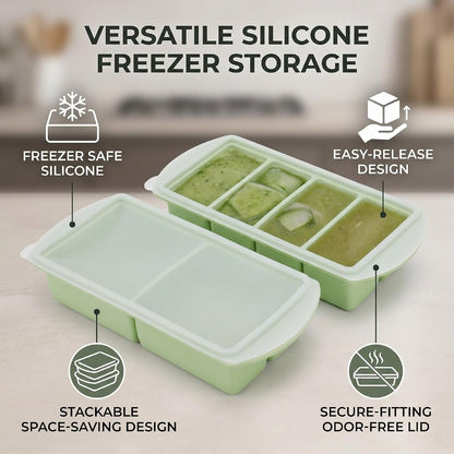 Silicone Freezer Tray with Lid, Large Ice Cube Mold for Soup Broth Sauce Storage Easy Release Flexible Base for Meal Prep and Portion Control(2 Cup and 4 Cup) (2PCS)
