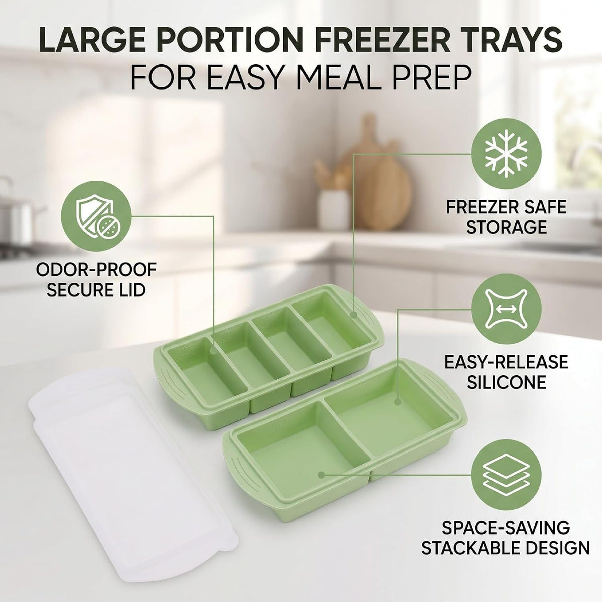 Silicone Freezer Tray with Lid, Large Ice Cube Mold for Soup Broth Sauce Storage Easy Release Flexible Base for Meal Prep and Portion Control(2 Cup and 4 Cup) (2PCS)