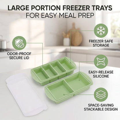 Silicone Freezer Tray with Lid, Large Ice Cube Mold for Soup Broth Sauce Storage Easy Release Flexible Base for Meal Prep and Portion Control(2 Cup and 4 Cup) (2PCS)